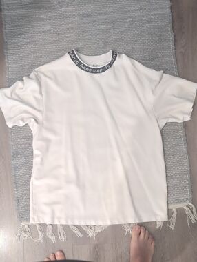 Acne White Short Sleeve Tee with Gray Logo Collar